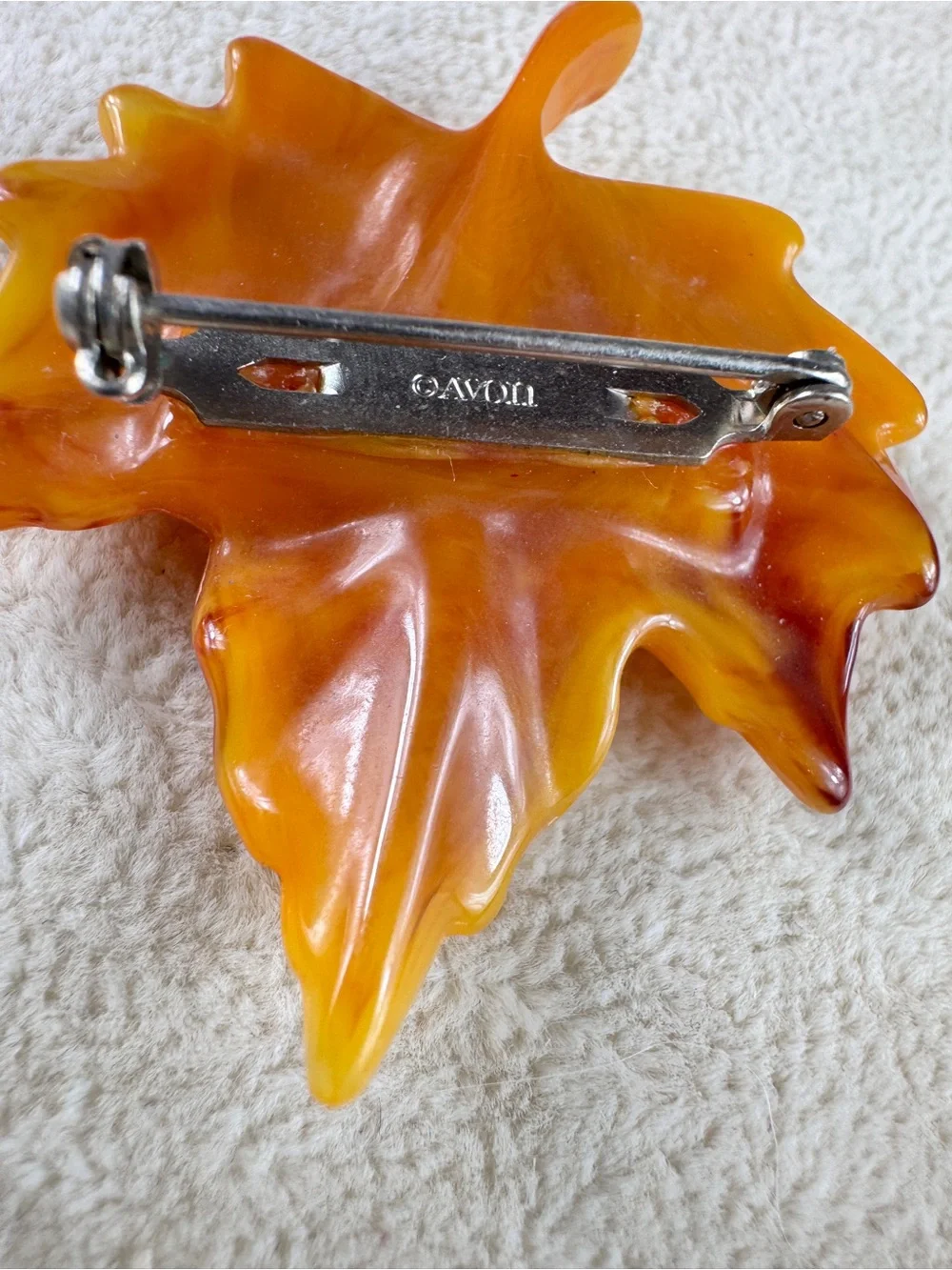 Avon 60’s Amber Lucite Leaf Sculpture with Faceted Detail